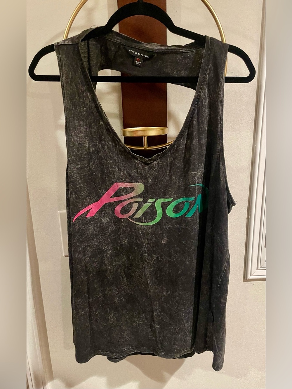 Rock & Republic Black Acid-Wash Tank with Pink & Green 'Poison' Logo